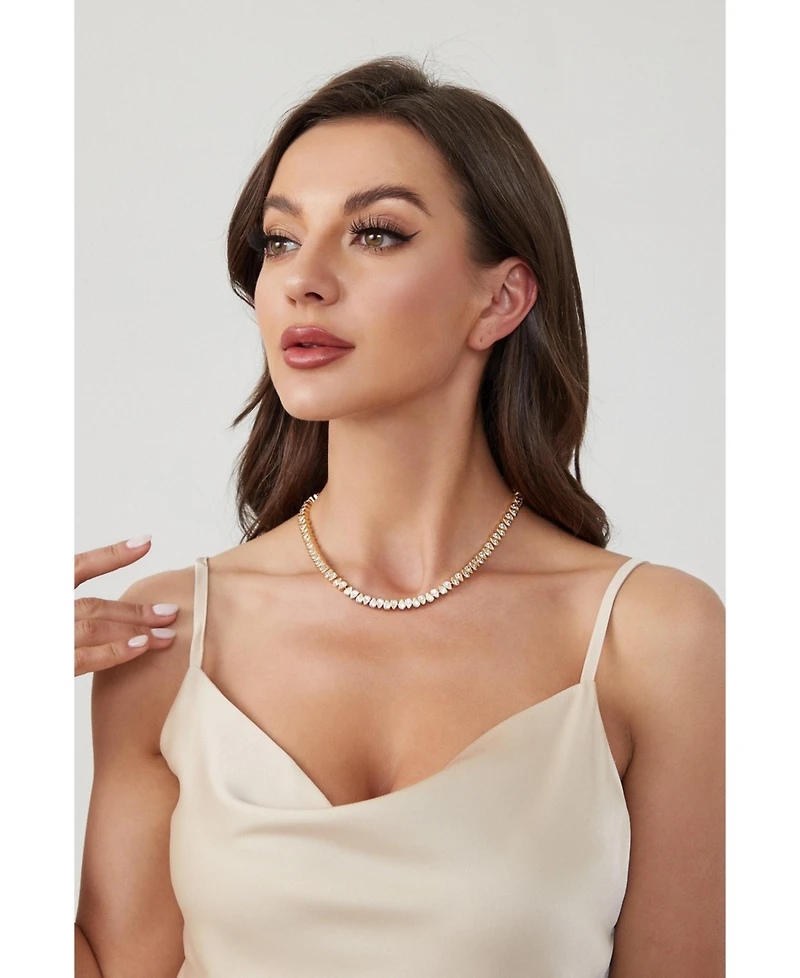 Cubic Zirconia Teardrop Tennis Choker Necklace