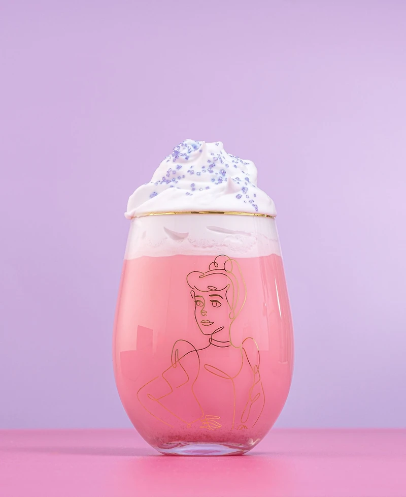 JoyJolt Disney Princess Sketch Stemless Wine Glasses, Set of 4