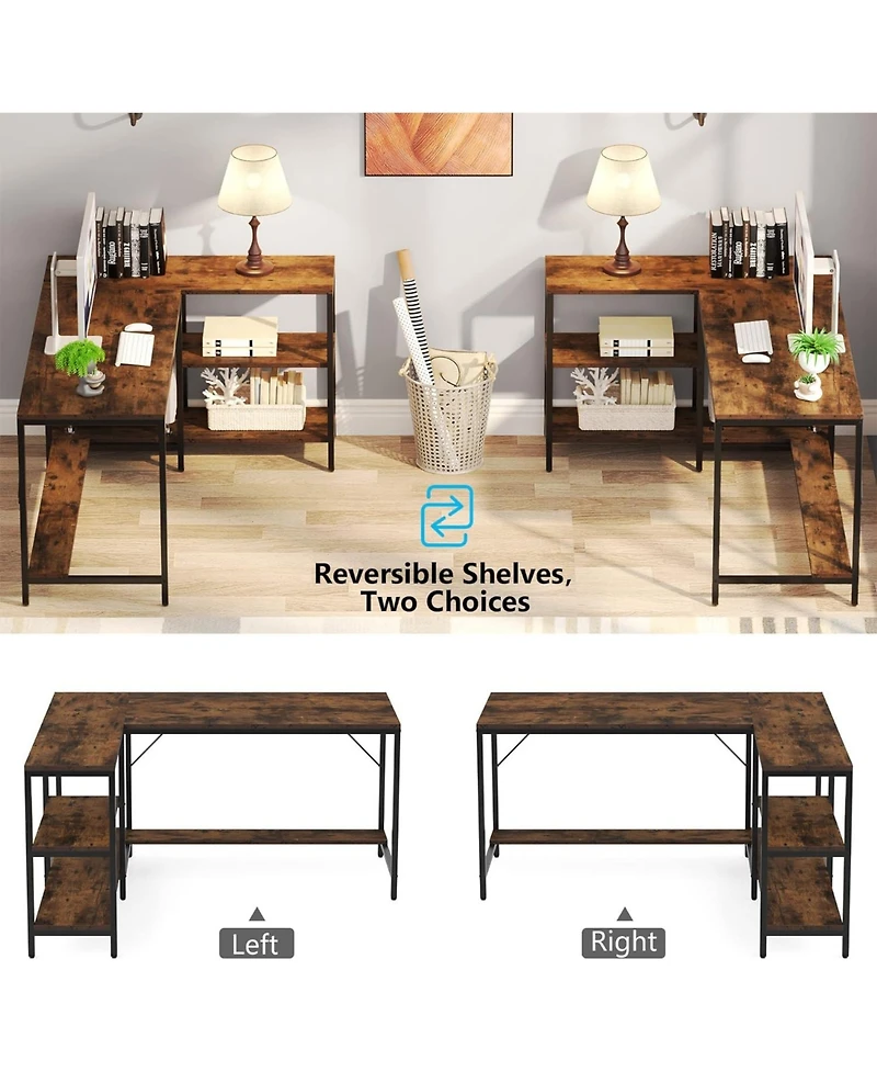 Tribesigns L Shaped Desk with Storage Shelves, Reversible Computer Desk Gaming Desk for Home Office Workstation