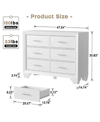 gaomon 6 Drawer Dresser for Bedroom, Wooden White Dresser, Modern Chest Dresser with Deep Drawers