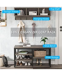 Tribesigns Coat Rack Set and Industrial Shoe Bench, 3 Storage Cubbies, 7 Hooks for Entryway, Hallway