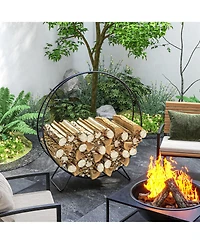 Outsunny 40" Waterproof Firewood Rack with Cover, Outdoor Indoor Log Rack
