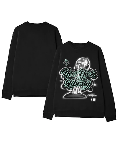 Round21 Men's and Women's Black New York Liberty 2024 Wnba Finals Champions Airbrush Pullover Sweatshirt