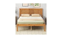 Slickblue Full Platform Bed Frame with Headboard - Wood Slat Support, No Box Spring Needed, Oak