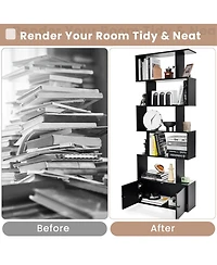 Gymax 2PCS 6-Tier Shaped Bookshelf w/ Cabinet 6-Tier Tall Bookcase w/ Doors