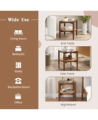 Gymax 2 Pcs 2-Tier Round Side End Table Pe Rattan Nightstand Tempered Glass Tabletop