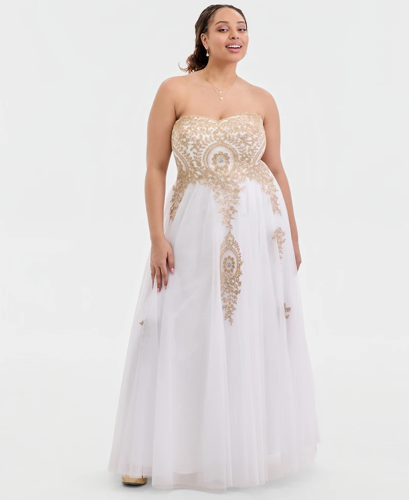 Say Yes Trendy Plus Strapless Embellished Gown, Created for Macy's