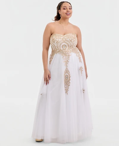 Say Yes Trendy Plus Strapless Embellished Gown, Created for Macy's