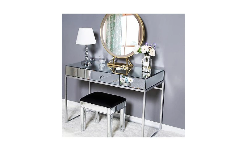 Slickblue Modern Mirrored Glass Table with One Drawer – Stylish Storage Solution