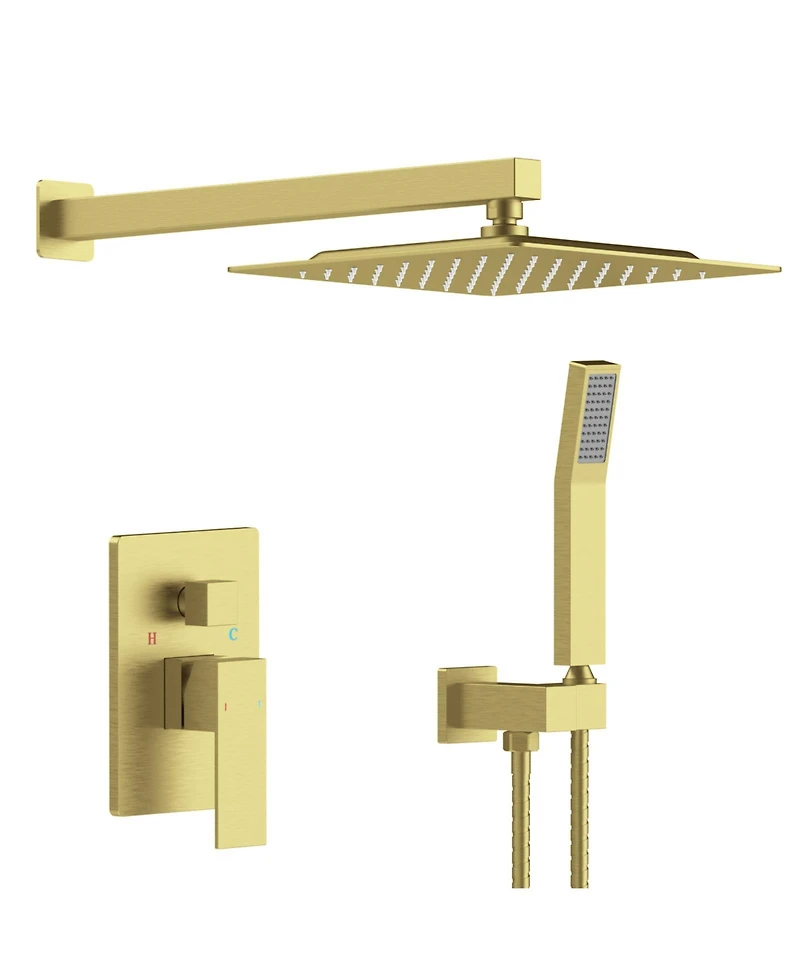 Slickblue Wall-Mounted Shower Faucet Combo Set Rainfall Shower Head & Handheld, Brushed Gold Finish