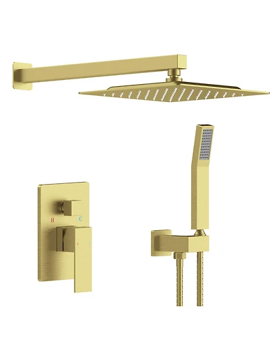 Slickblue Wall-Mounted Shower Faucet Combo Set Rainfall Shower Head & Handheld, Brushed Gold Finish