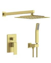 Slickblue Wall-Mounted Shower Faucet Combo Set Rainfall Shower Head & Handheld, Brushed Gold Finish