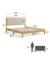 Furniture of America Alder Queen Platform Bed with Corduroy Fabric Upholstery