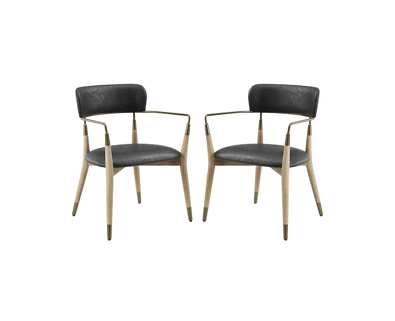 Homlux Set of 2 Modern Accent Chair Upholstered Wide Seat Dining Arm Chairs W/Open Curved Backrest for Kitchen&Living Room&Bedroom