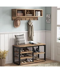 Tribesigns Coat Rack Set and Industrial Shoe Bench, 3 Storage Cubbies, 7 Hooks for Entryway, Hallway, 5-in-1Design