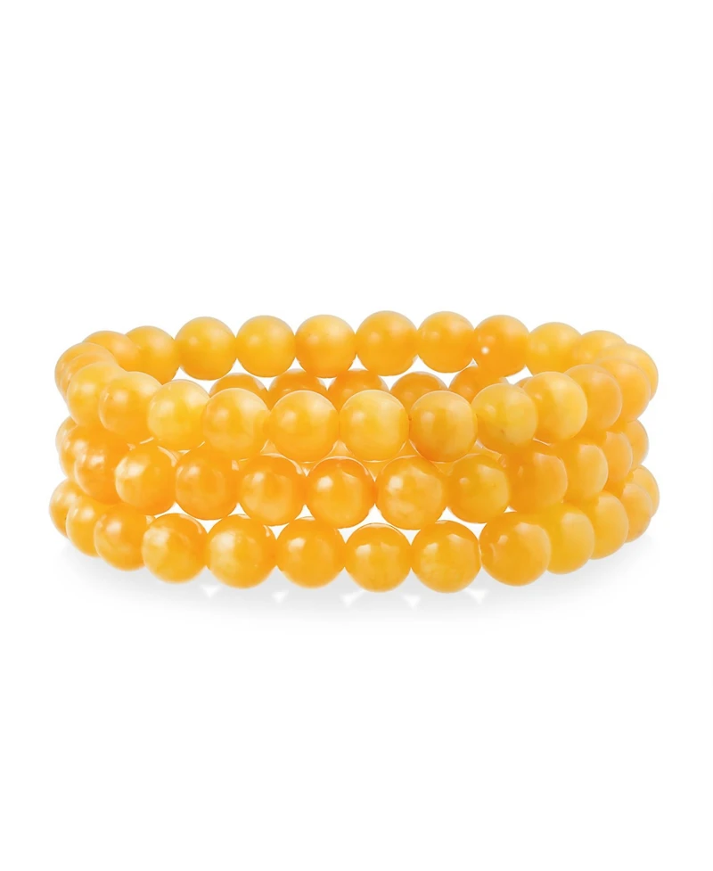 Bling Jewelry Stackable Set Of 3 Natural Stone Round Bead 8MM Multi Strand Stretch Bracelet