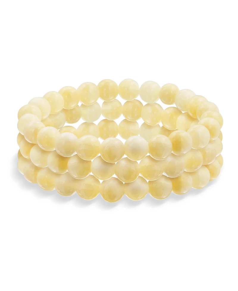 Bling Jewelry Stackable Set Of 3 Natural Stone Round Bead 8MM Multi Strand Stretch Bracelet