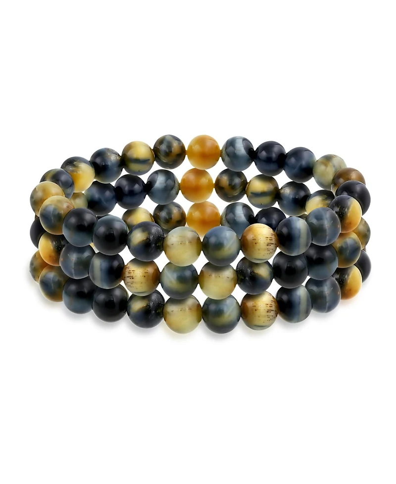 Bling Jewelry Stackable Set Of 3 Natural Stone Round Bead 8MM Multi Strand Stretch Bracelet