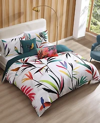 Bebejan Tropical Fusion Bedding 220 Thread Count 100% Cotton Sateen 5 Piece Queen Size Reversible Comforter Set
