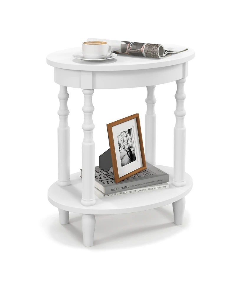 Gymax 2-Tier End Table Oval Compact Sofa Side Nightstand w/ Storage Shelf Espresso