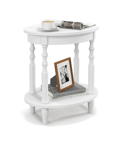 Gymax 2-Tier End Table Oval Compact Sofa Side Nightstand w/ Storage Shelf Espresso