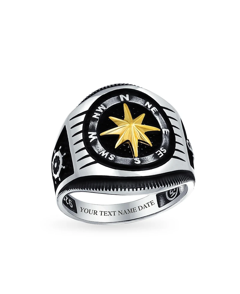 Bling Jewelry Large Boat Wheel Compass Signet Ring Black Gold-Tone .925 Silver
