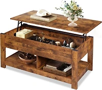 Wlive Coffee Table, 47" Lift Top Coffee Table with Hidden Compartment and 2 Storage Shelves for Living Room, Espresso