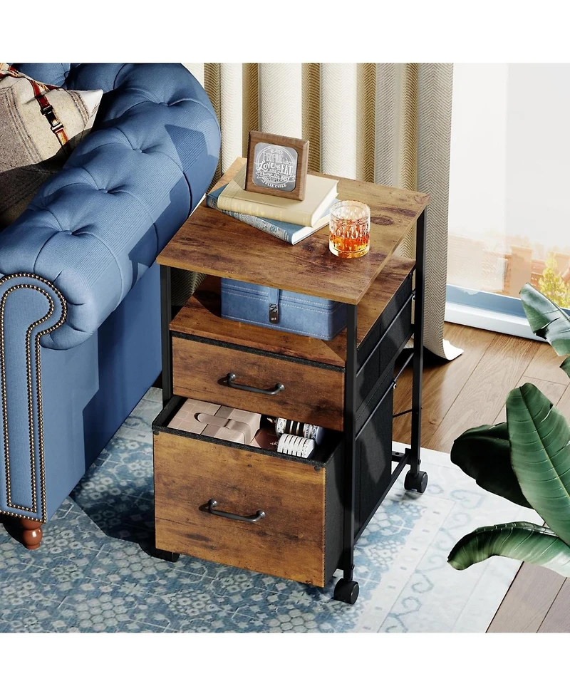 2 Drawer Mobile File Cabinet Rolling Printer Stand with Open Storage Shelf Fabric Vertical Filing Cabinet fits A4 or Letter Size for Home Office