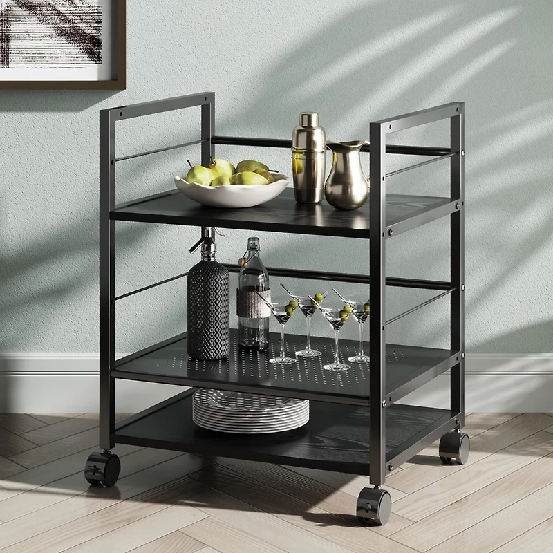 Mobile 3-Shelf Printer Stand with Adjustable Shelves, Modern Printer Cart with Large Storage Space, Printer Stand for Home Office, Black