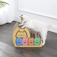The Licker Store Kazoku 15.63" Modern Cardboard 5-in-1 Family Cat Cave Scratcher with Catnip and Pull-Out Design, Multi-Colored