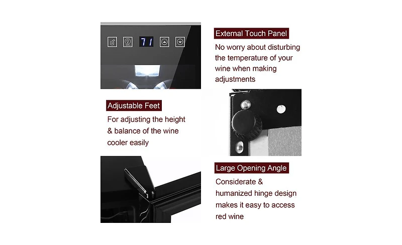 Slickblue Black 12-Bottle Electronic Wine Cabinet with Transparent Glass Door and Cold Rolled Sheet Design