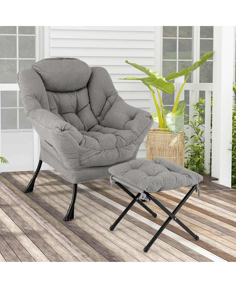 Costway Lazy Sofa Chair Accent Leisure Armchair with Folding Footrest & Storage Pocket