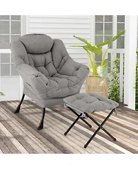 Costway Lazy Sofa Chair Accent Leisure Armchair with Folding Footrest & Storage Pocket