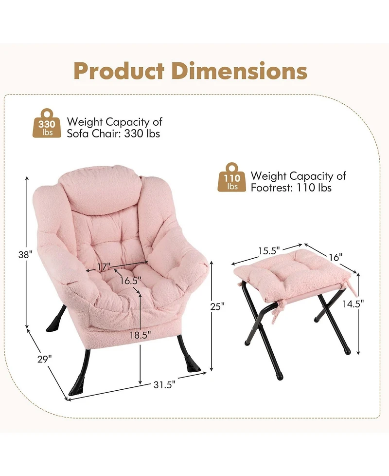 Costway Lazy Sofa Chair Accent Leisure Armchair with Folding Footrest & Storage Pocket