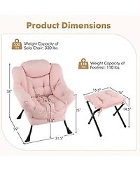 Costway Lazy Sofa Chair Accent Leisure Armchair with Folding Footrest & Storage Pocket