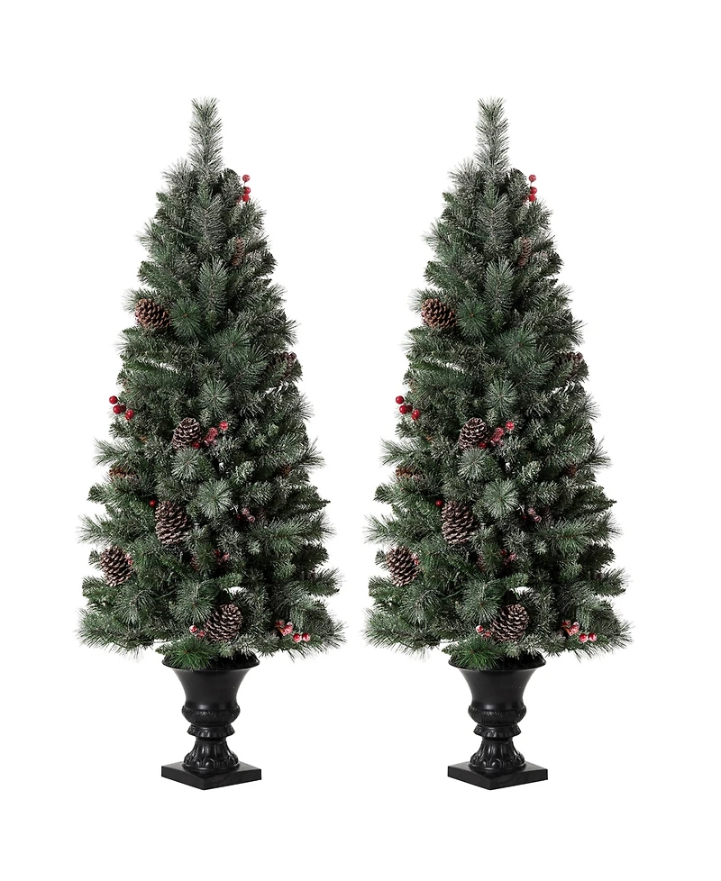 Glitzhome Pre-Lit Flocked Pine Artificial Christmas Porch Tree, 5 Feet
