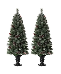 Glitzhome Pre-Lit Flocked Pine Artificial Christmas Porch Tree, 5 Feet
