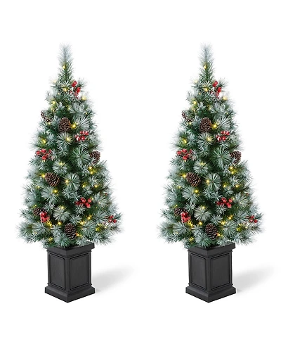 Glitzhome Pre-Lit Pine Artificial Christmas Porch Tree, 4 Feet