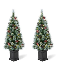 Glitzhome Pre-Lit Pine Artificial Christmas Porch Tree, 4 Feet