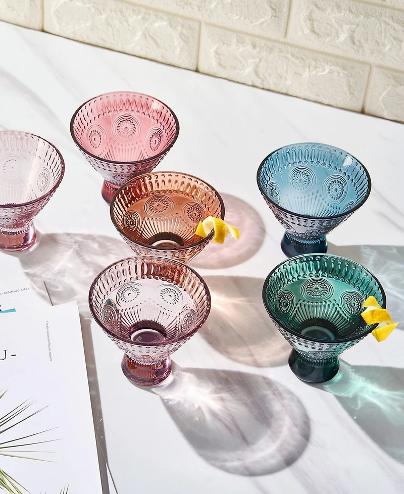 The Wine Savant Art Deco Vintage Colored Stemless Martini Glasses, Set of 6
