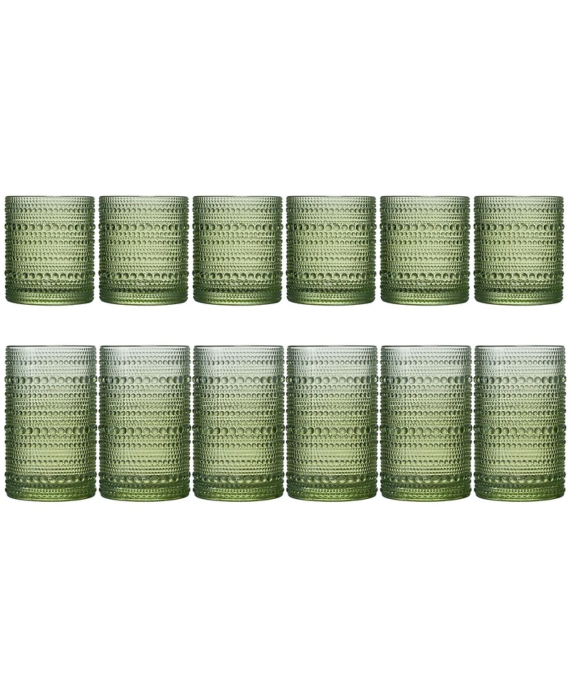 The Wine Savant Green Vintage Hobnail Colored Beaded Drinking Glasses, Set of 12