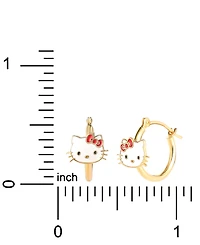 Enamel Hello Kitty Polished Tube Small Hoop Earrings in 10k Gold, 0.53"