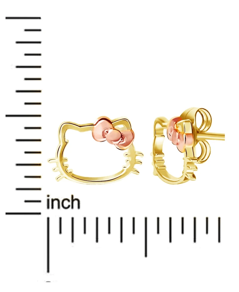 Hello Kitty Silhouette Stud Earrings in 10k Yellow & Rose Gold