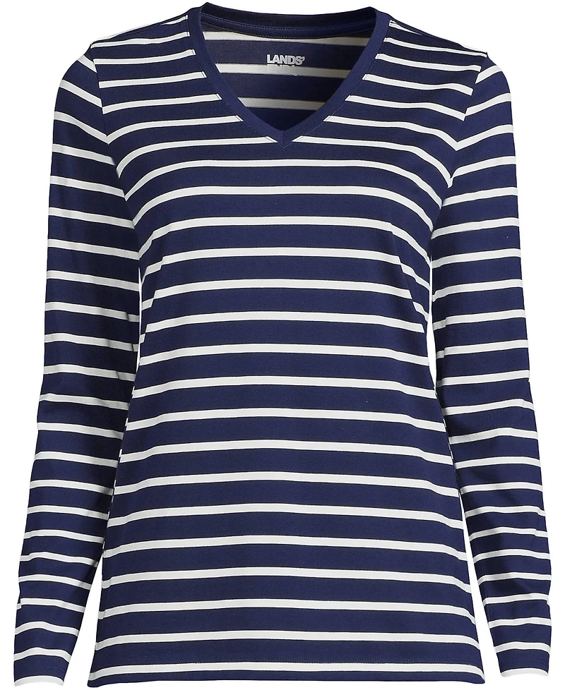 Lands' End Women's Relaxed Supima Cotton Long Sleeve V-Neck T-Shirt