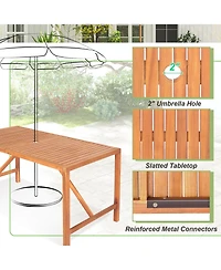 Sugift 55 Inch Patio Rectangular Acacia Wood Dining Table with Umbrella Hole