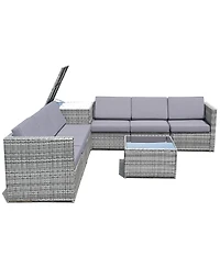 Sugift 8 Pieces Wicker Sofa Rattan Dining Set Patio Furniture with Storage Table-Gray