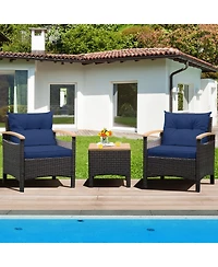 Sugift 3 Pieces Patio Rattan Furniture Set with Removable Cushion-Navy