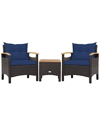 Sugift 3 Pieces Patio Rattan Furniture Set with Removable Cushion-Navy