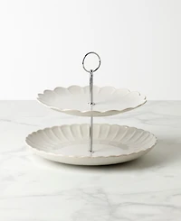 Lenox French Perle Scallop 2-Tiered Server