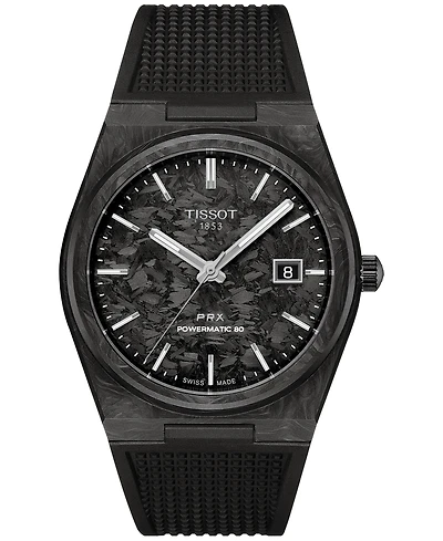 Tissot Men's Swiss Automatic Prx Powermatic 80 Black Rubber Strap Watch 40mm